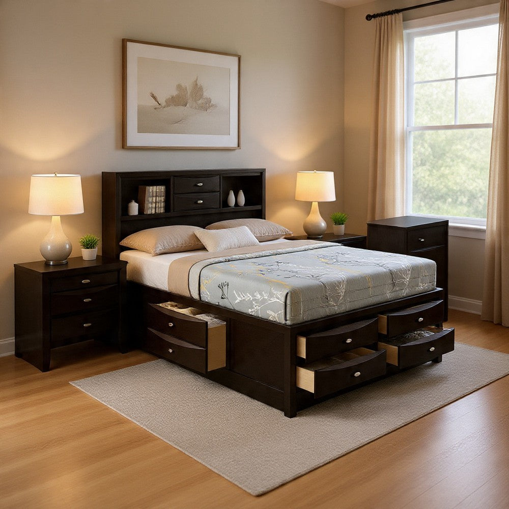 Queen Bedroom Set in Black & Nickel Wood – 3 Piece Set with 2 Nightstands