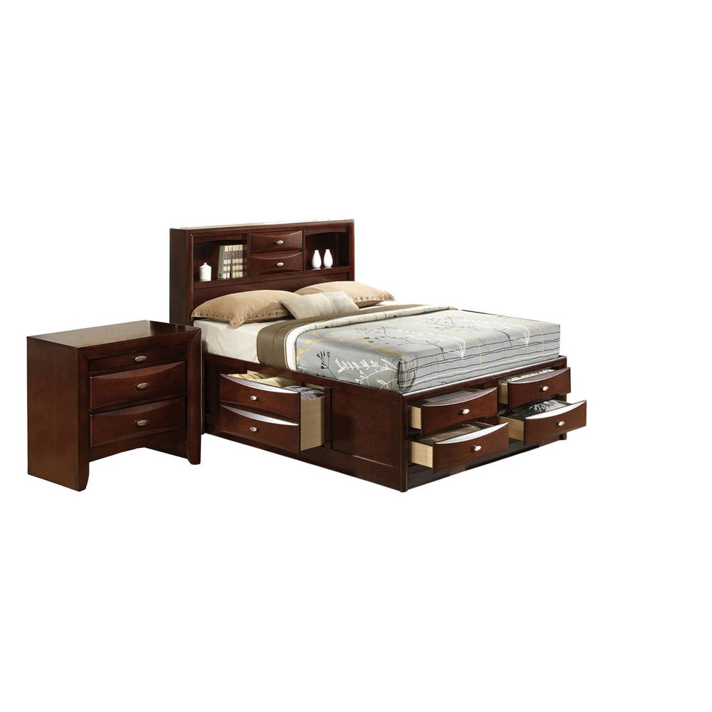 Queen Bedroom Set, Cherry Brown, Nickel Wood, 2 Piece Set with Nightstand