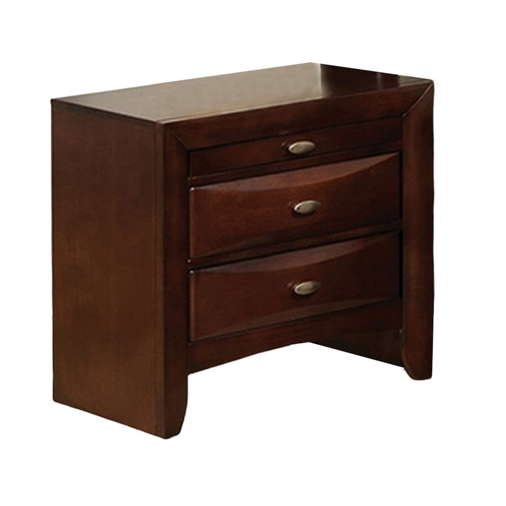 Queen Bedroom Set, Cherry Brown, Nickel Wood, 2 Piece Set with Nightstand