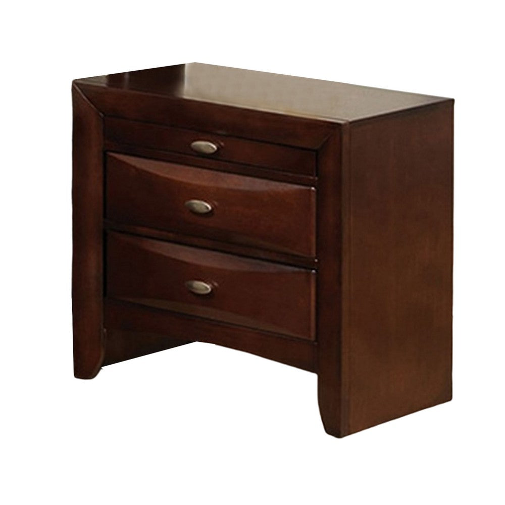 Queen Bedroom Set, Cherry Brown, Nickel Wood, 2 Piece Set with Nightstand
