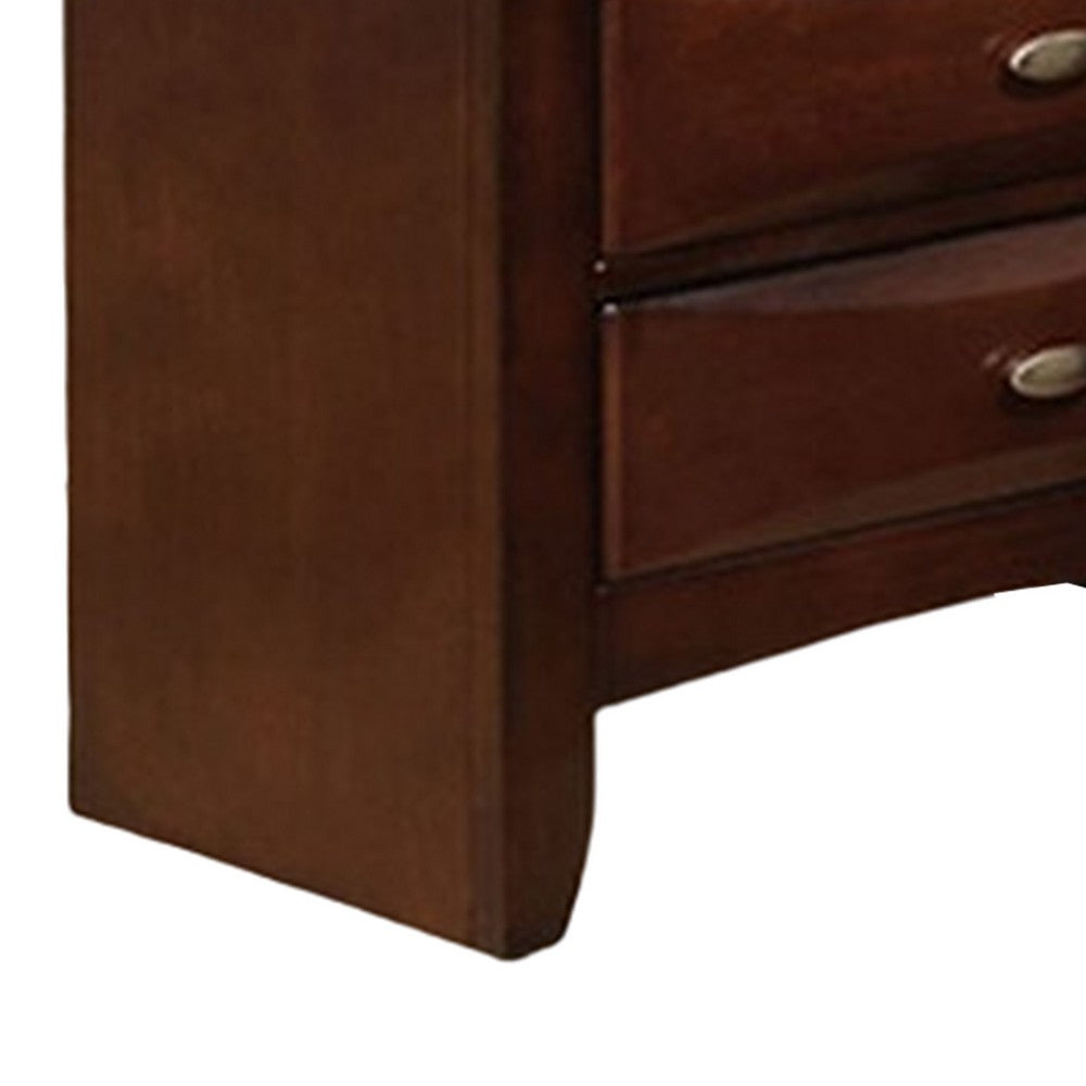 Queen Bedroom Set, Cherry Brown, Nickel Wood, 3 Piece Set with 2 Nightstands