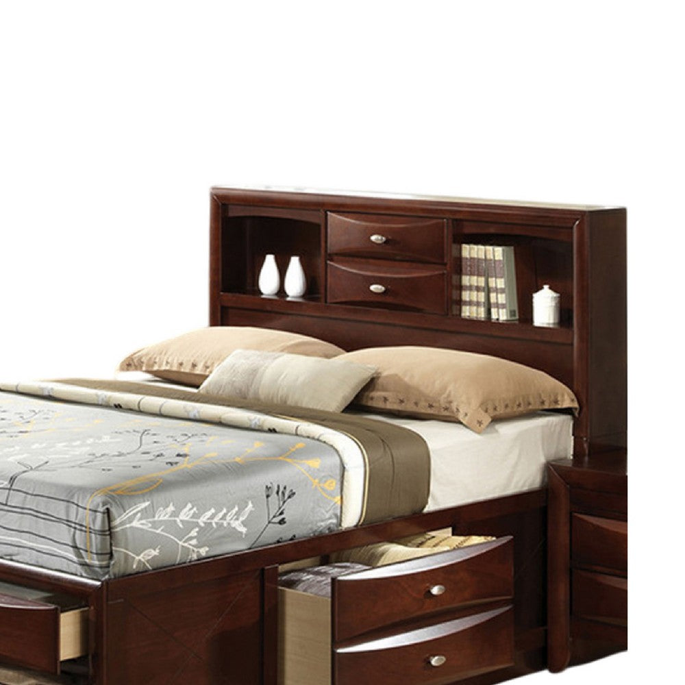Queen Bedroom Set, Cherry Brown, Nickel Wood, 3 Piece Set with 2 Nightstands