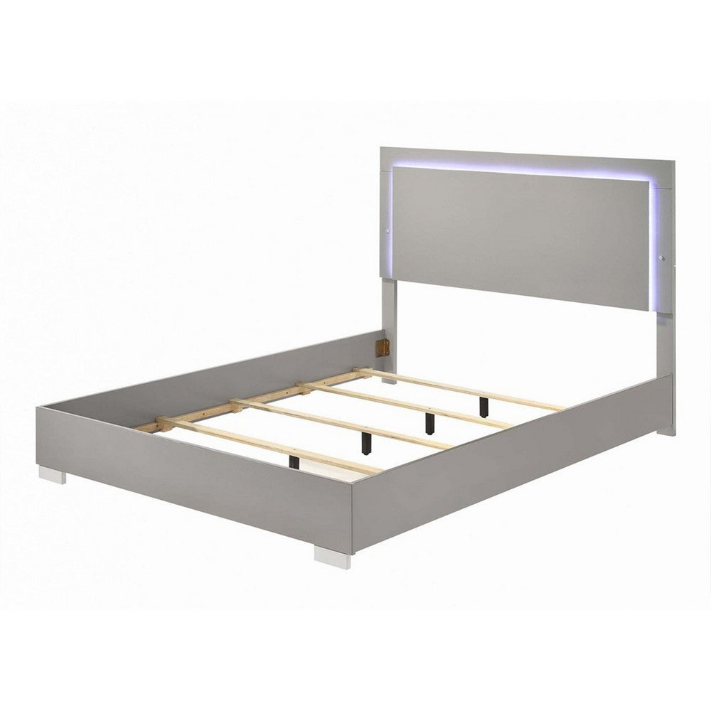 Queen Bedroom Set, Light Taupe, Chrome Silver Wood, 2 Piece Set with Nightstand
