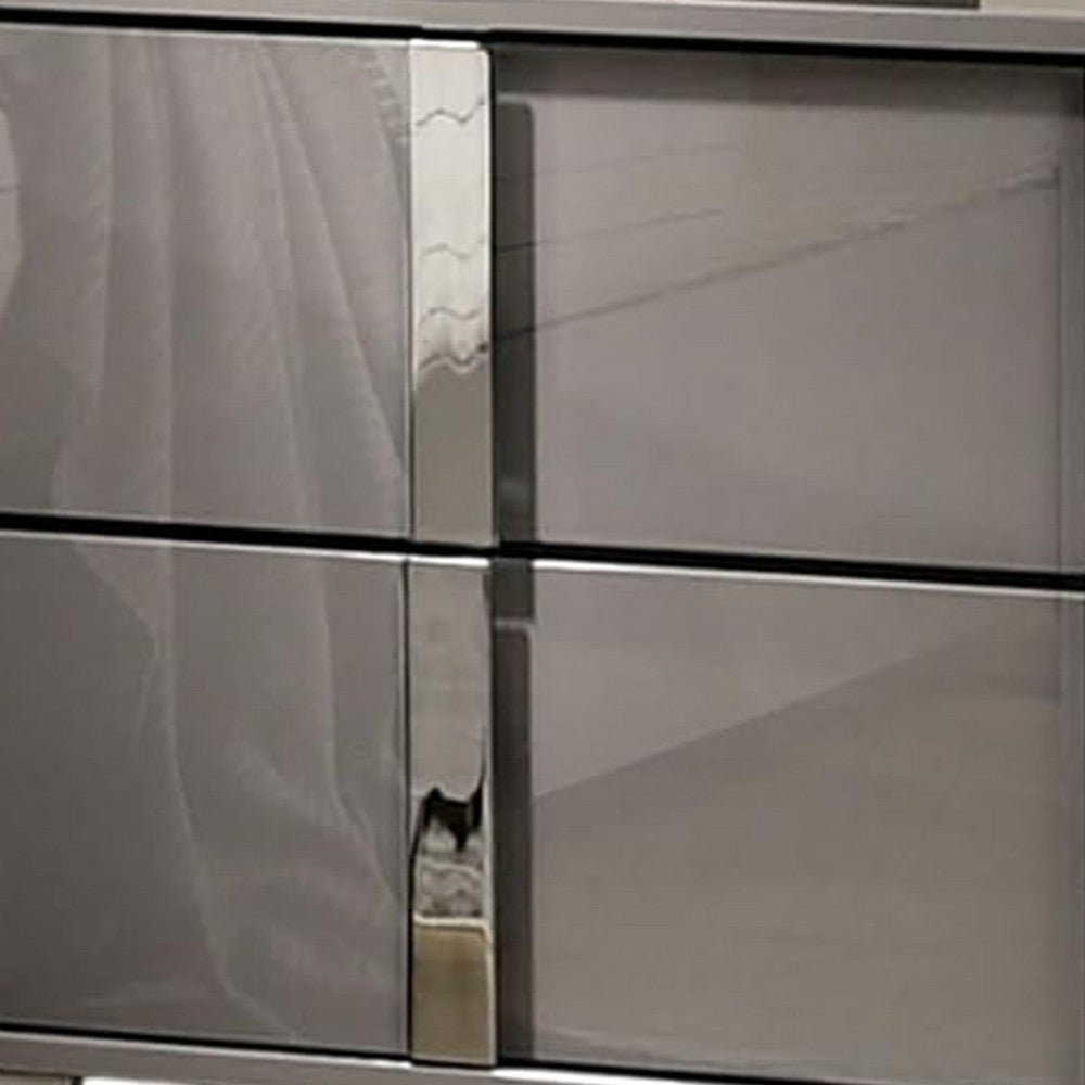 Queen Bedroom Set, Light Taupe, Chrome Silver Wood, 2 Piece Set with Nightstand