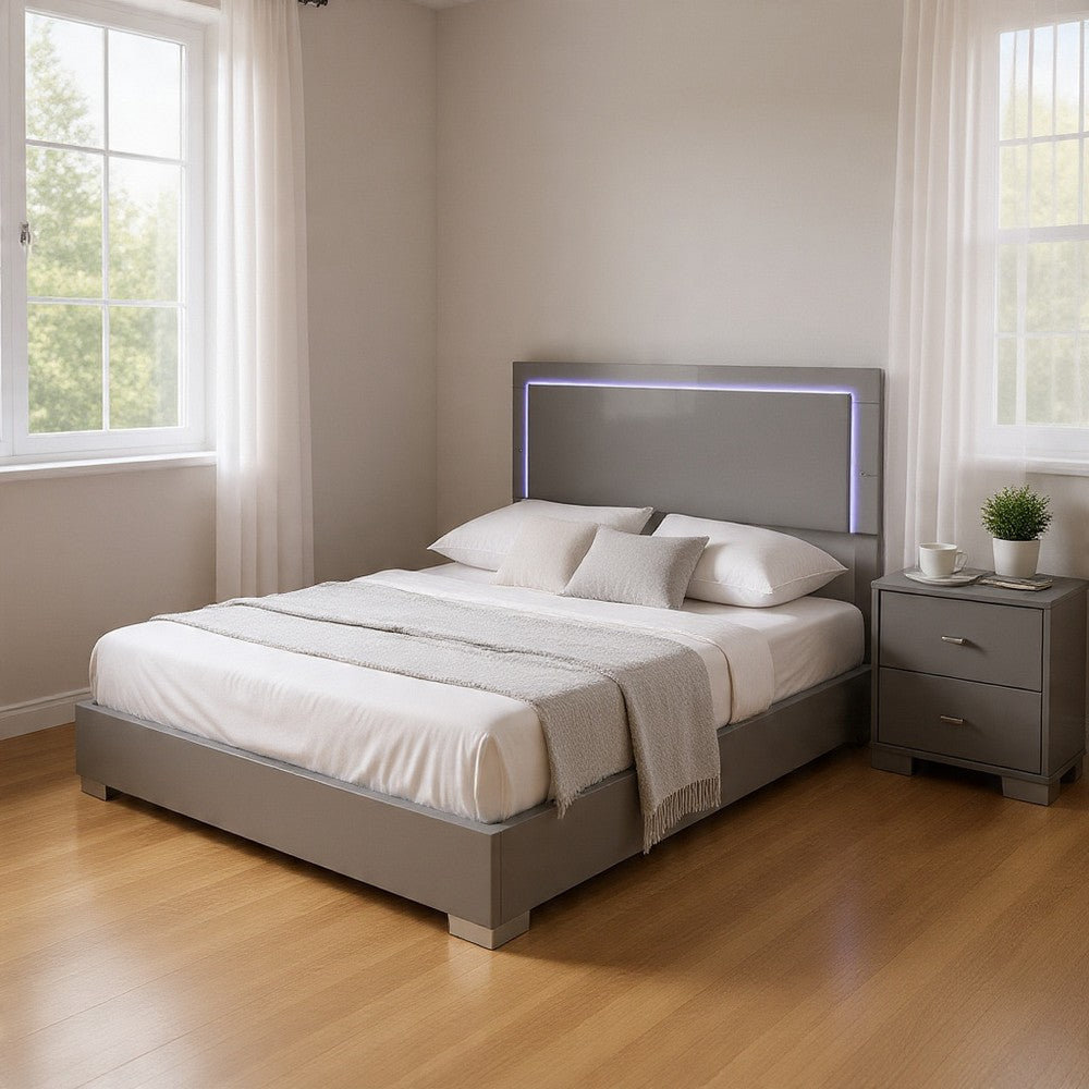 Queen Bedroom Set, Light Taupe, Chrome Silver Wood, 2 Piece Set with Nightstand
