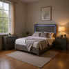 Queen Bedroom Set, Light Taupe, Chrome Silver Wood, 2 Piece Set with Nightstand