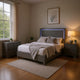 Queen Bedroom Set, Light Taupe, Chrome Silver Wood, 2 Piece Set with Nightstand