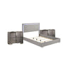 Queen Bedroom Set, Light Taupe, Chrome Silver Wood, 3 Piece Set with 2 Nightstands