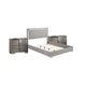Queen Bedroom Set, Light Taupe, Chrome Silver Wood, 3 Piece Set with 2 Nightstands