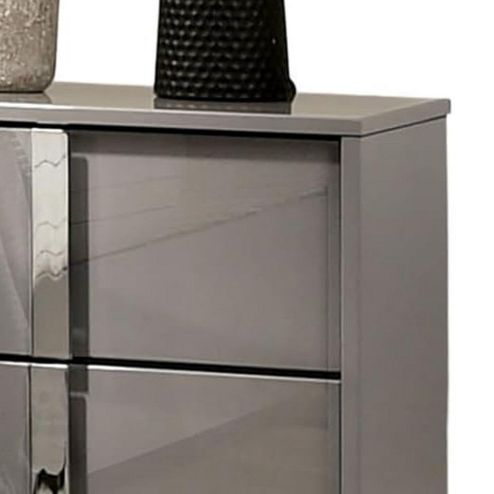 Queen Bedroom Set, Light Taupe, Chrome Silver Wood, 3 Piece Set with 2 Nightstands