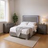 Queen Bedroom Set, Light Taupe, Chrome Silver Wood, 3 Piece Set with 2 Nightstands