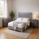 Queen Bedroom Set, Light Taupe, Chrome Silver Wood, 3 Piece Set with 2 Nightstands