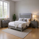 Queen Bedroom Set, Light Taupe, Chrome Silver Wood, 3 Piece Set with 2 Nightstands