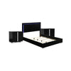 Queen Bedroom Set, Piano Black, Chrome, Chrome Silver Wood, 3 Piece Set with 2 Nightstands