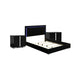 Queen Bedroom Set, Piano Black, Chrome, Chrome Silver Wood, 3 Piece Set with 2 Nightstands