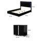 Queen Bedroom Set, Piano Black, Chrome, Chrome Silver Wood, 3 Piece Set with 2 Nightstands