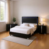 Queen Bedroom Set, Piano Black, Chrome, Chrome Silver Wood, 3 Piece Set with 2 Nightstands
