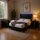 Queen Bedroom Set, Piano Black, Chrome, Chrome Silver Wood, 3 Piece Set with 2 Nightstands