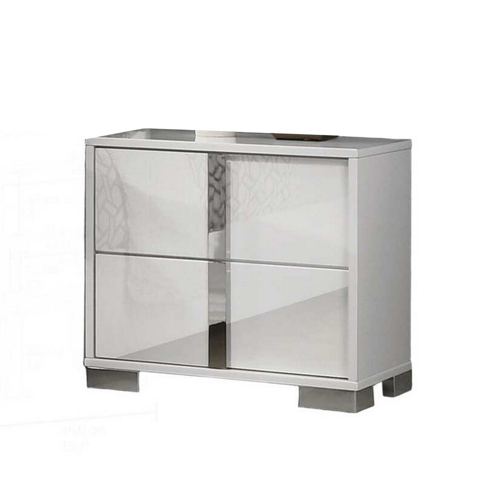 Queen Bedroom Set, White, Chrome, Chrome Silver Wood, 2 Piece Set with Nightstand