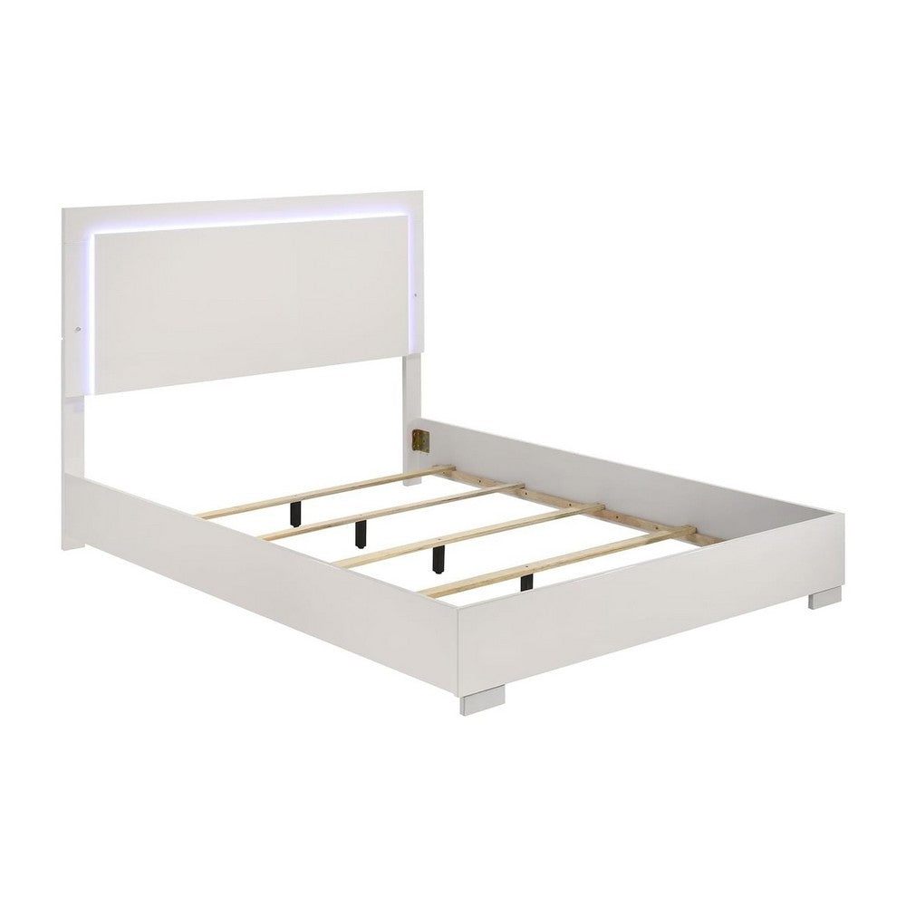 Queen Bedroom Set, White, Chrome, Chrome Silver Wood, 2 Piece Set with Nightstand