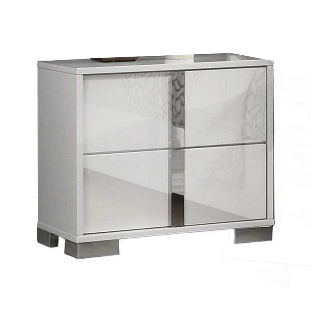 Queen Bedroom Set, White, Chrome, Chrome Silver Wood, 2 Piece Set with Nightstand