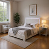 Queen Bedroom Set, White, Chrome, Chrome Silver Wood, 2 Piece Set with Nightstand