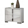 Queen Bedroom Set, White, Chrome, Chrome Silver Wood, 3 Piece Set with 2 Nightstands