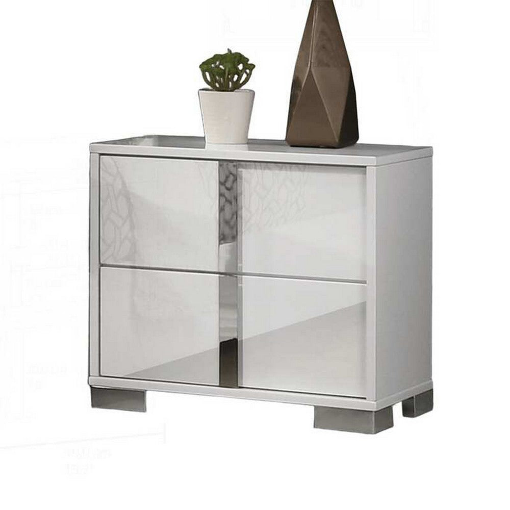 Queen Bedroom Set, White, Chrome, Chrome Silver Wood, 3 Piece Set with 2 Nightstands