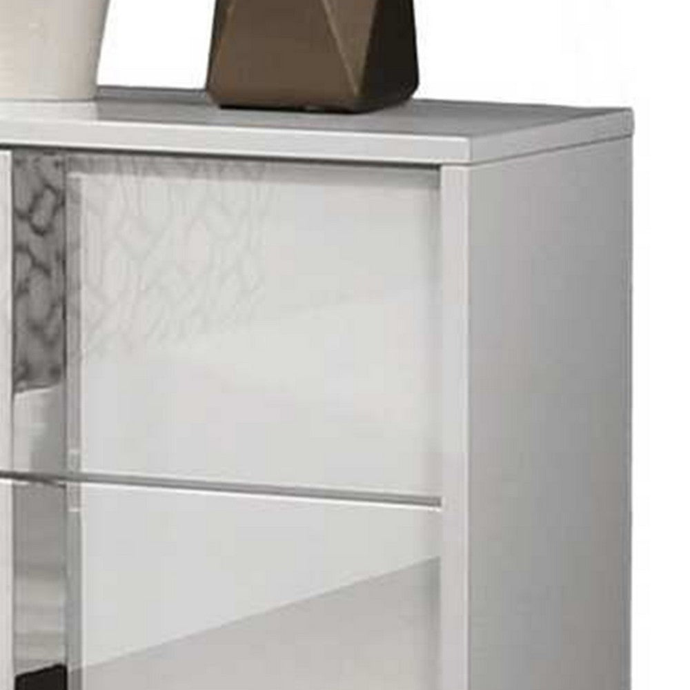 Queen Bedroom Set, White, Chrome, Chrome Silver Wood, 3 Piece Set with 2 Nightstands