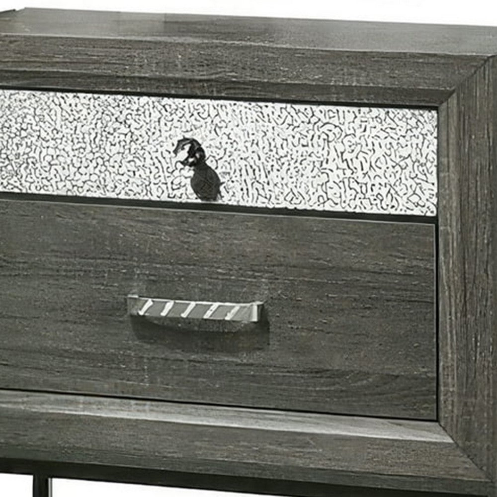 Queen Bedroom Set, Gray, Silver, Black Wood, 2 Piece Set with Nightstand