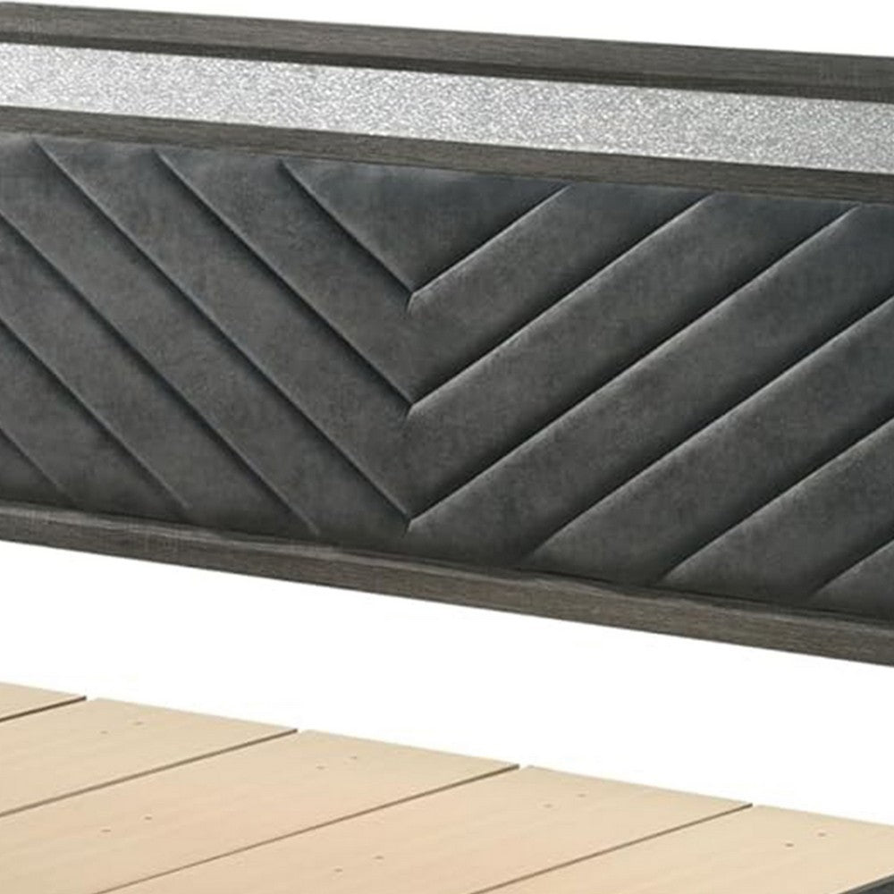 Queen Bedroom Set, Gray, Silver, Black Wood, 3 Piece Set with 2 Nightstands