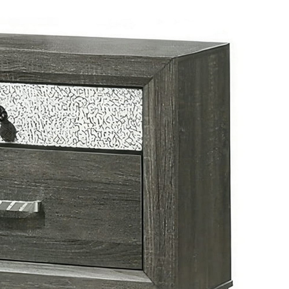 Queen Bedroom Set, Gray, Silver, Black Wood, 3 Piece Set with 2 Nightstands