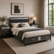 Queen Bedroom Set, Gray, Silver, Black Wood, 3 Piece Set with 2 Nightstands