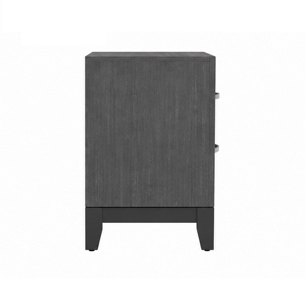 Queen Bedroom Set, Gray, Black Wood, 2 Piece Set with Nightstand