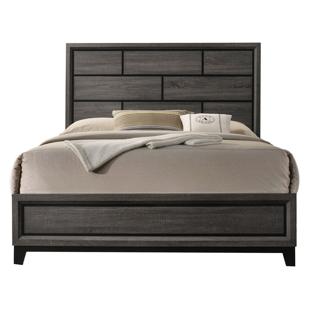 Queen Bedroom Set, Gray, Black Wood, 2 Piece Set with Nightstand