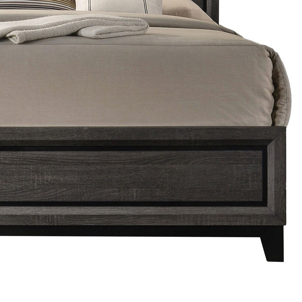 Queen Bedroom Set, Gray, Black Wood, 3 Piece Set with 2 Nightstands