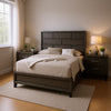 Queen Bedroom Set, Gray, Black Wood, 3 Piece Set with 2 Nightstands