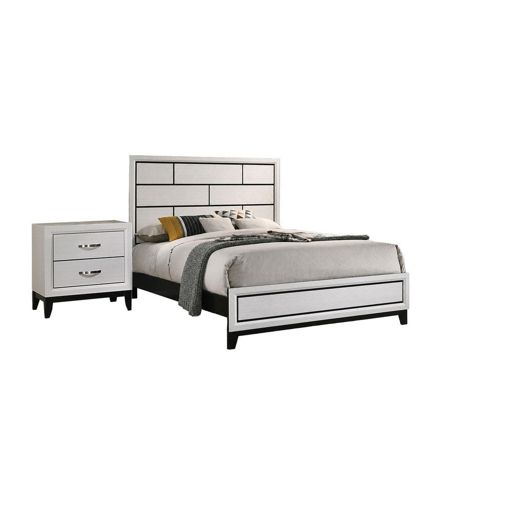 Queen Bedroom Set, White, Black, Nickel Wood, 2 Piece Set with Nightstand