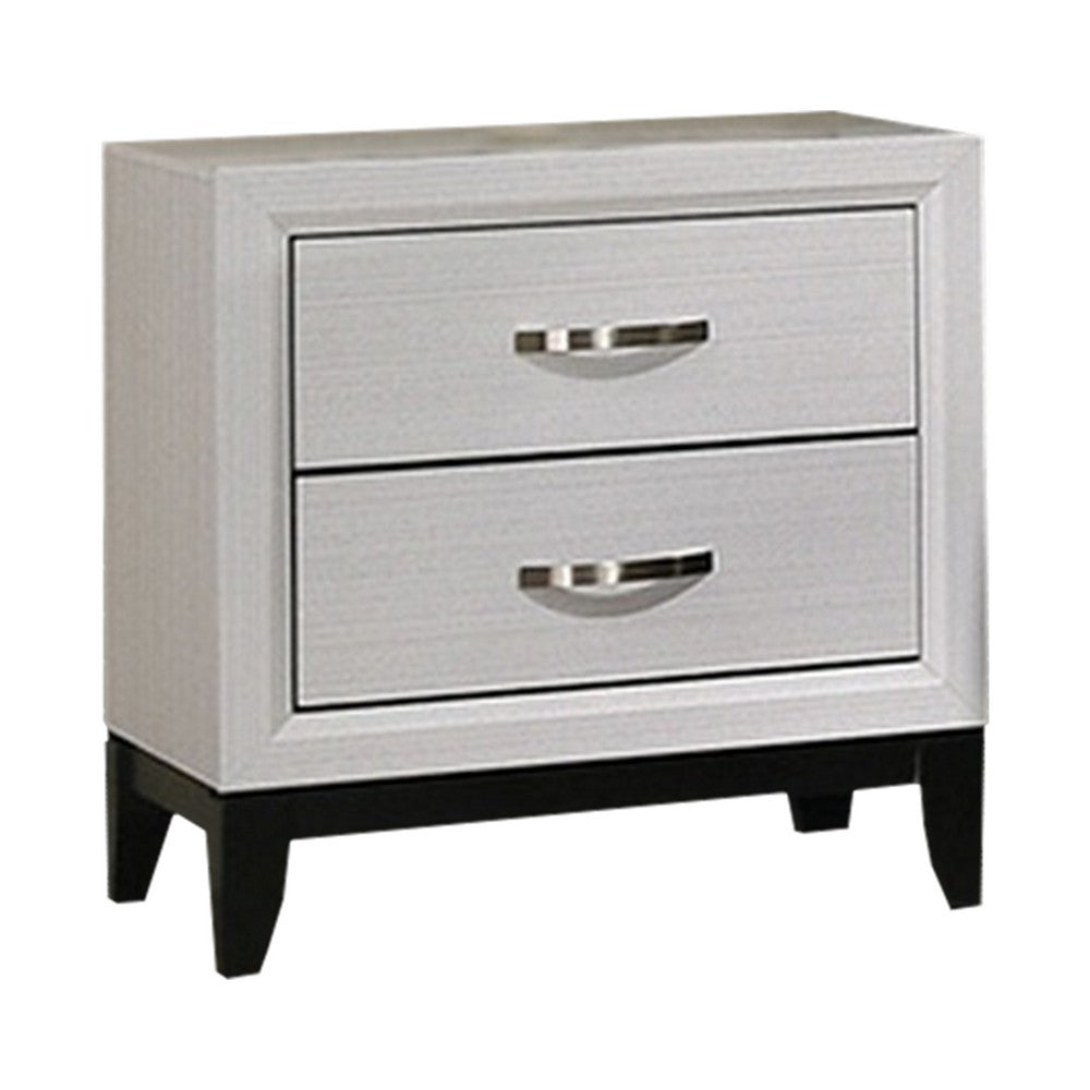 Queen Bedroom Set, White, Black, Nickel Wood, 2 Piece Set with Nightstand