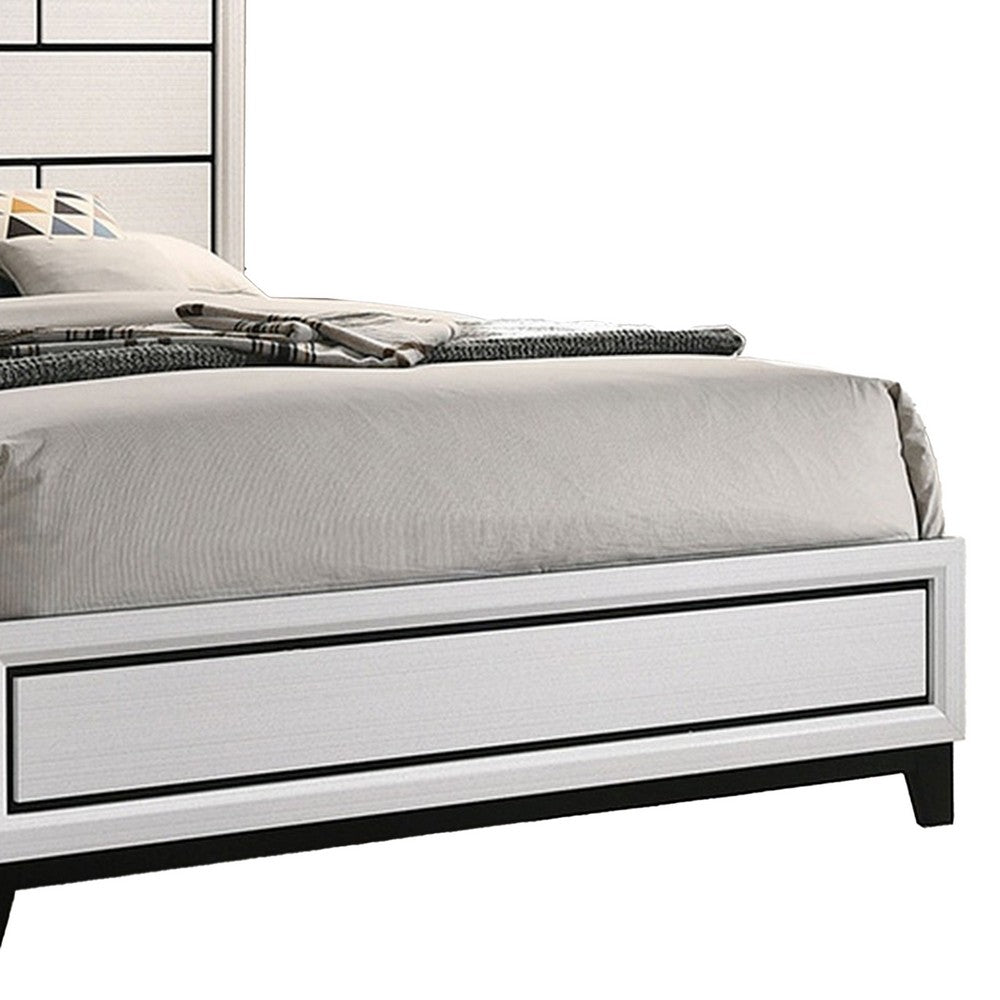 Queen Bedroom Set, White, Black, Nickel Wood, 3 Piece Set with 2 Nightstands