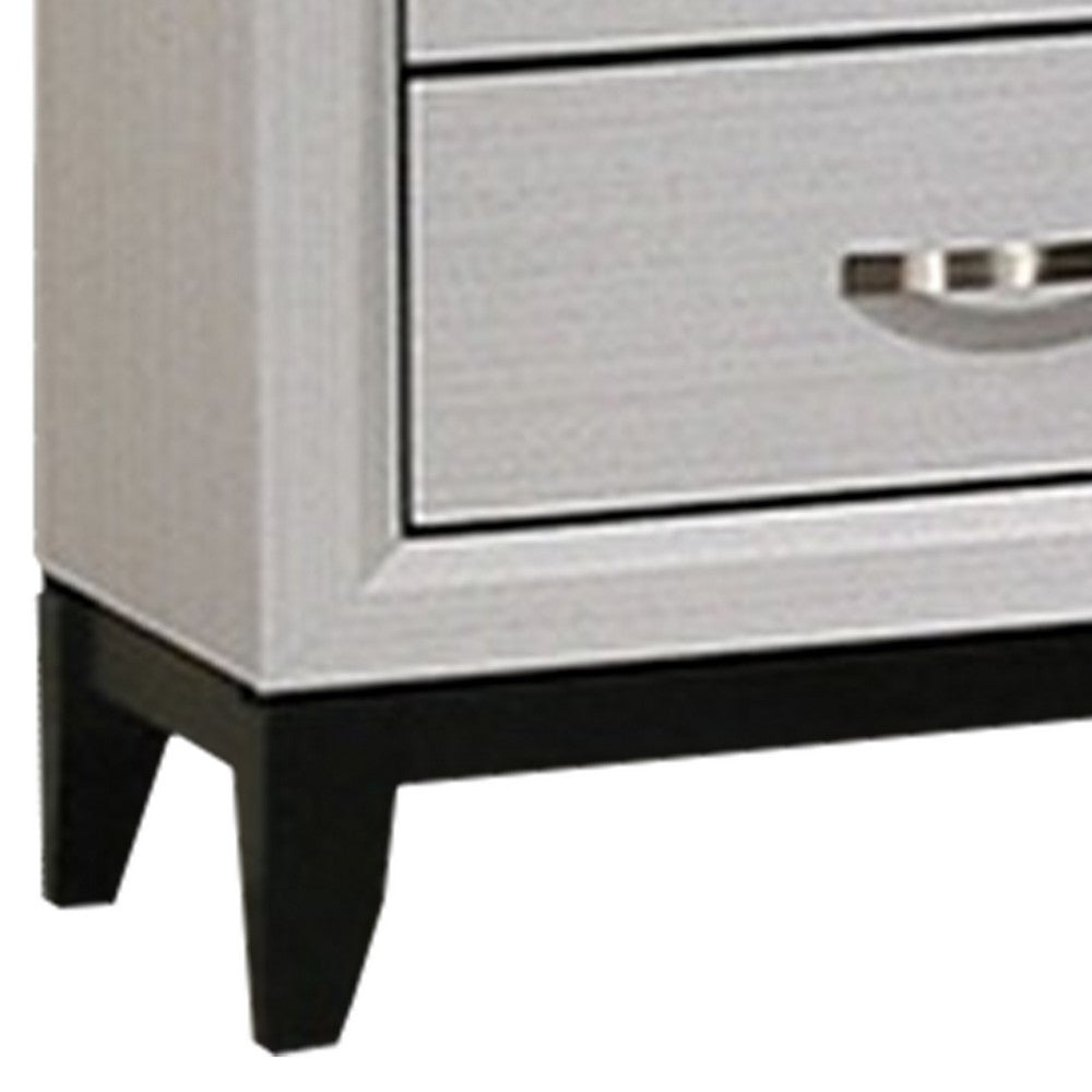 Queen Bedroom Set, White, Black, Nickel Wood, 3 Piece Set with 2 Nightstands