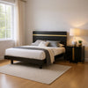 Queen Bedroom Set, Black, Gold Wood, 2 Piece Set with Nightstand