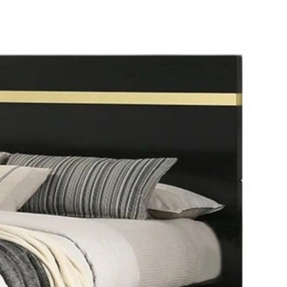 Queen Bedroom Set, Black, Gold Wood, 3 Piece Set with 2 Nightstands