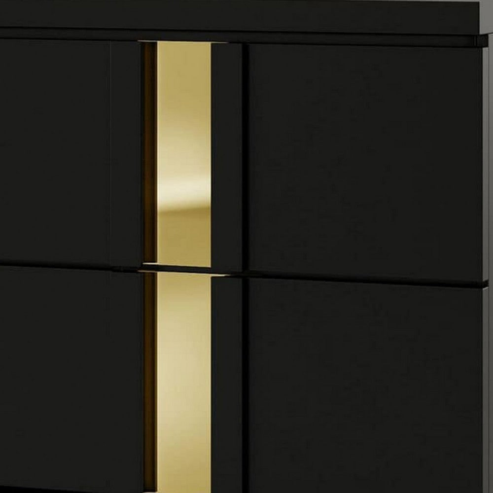 Queen Bedroom Set, Black, Gold Wood, 3 Piece Set with 2 Nightstands