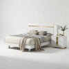 Queen Bedroom Set, White, Gold Wood, 2 Piece Set with Nightstand