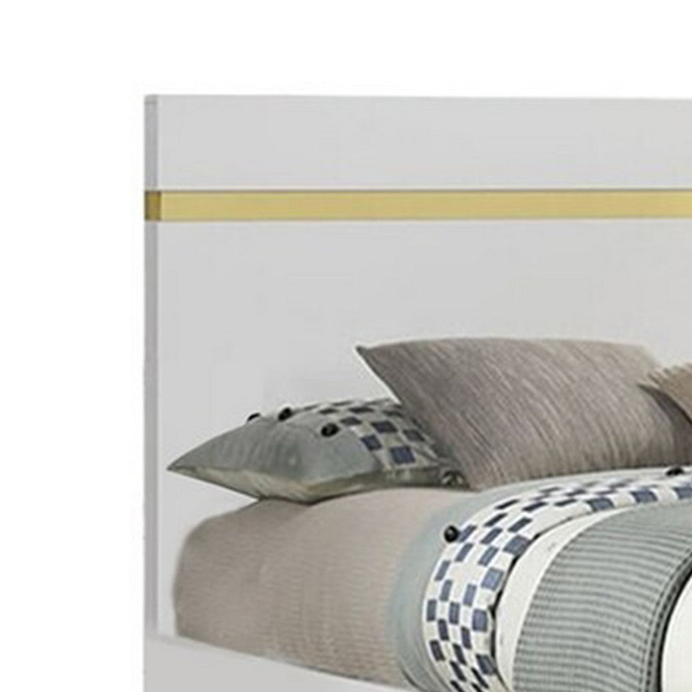 Queen Bedroom Set, White, Gold Wood, 3 Piece Set with 2 Nightstands