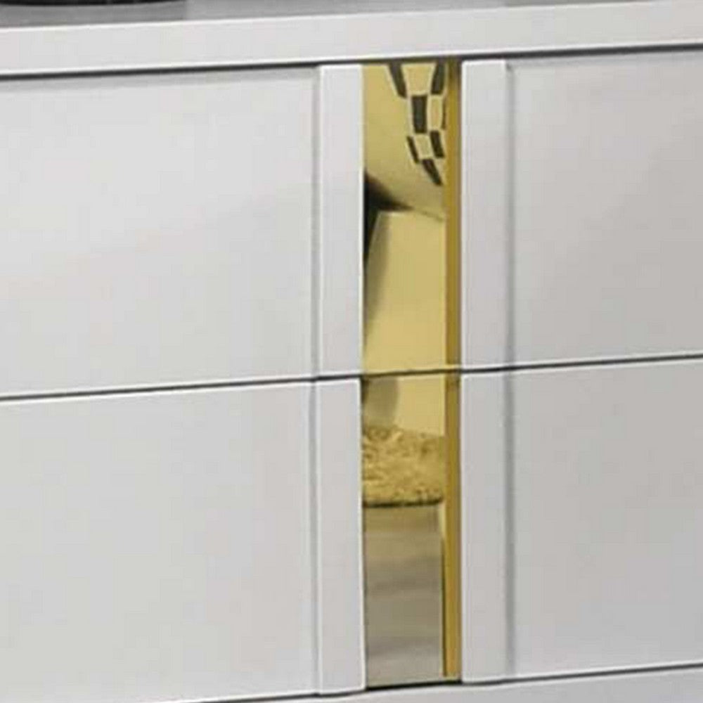 Queen Bedroom Set, White, Gold Wood, 3 Piece Set with 2 Nightstands