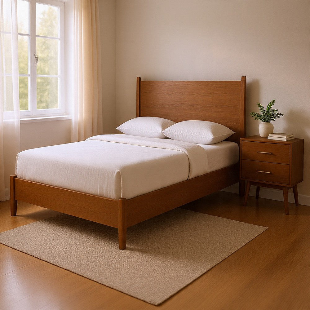 Queen Bedroom Set, Walnut Brown, Nickel Wood, 2 Piece Set with Nightstand