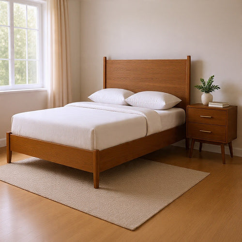 Queen Bedroom Set, Walnut Brown, Nickel Wood, 2 Piece Set with Nightstand