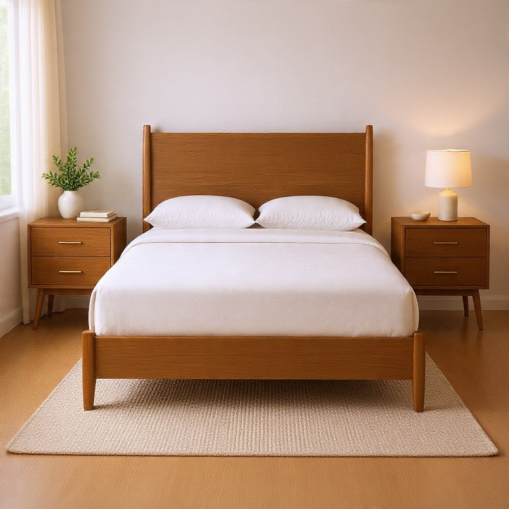 Queen Bedroom Set, Walnut Brown, Nickel Wood, 3 Piece Set with 2 Nightstands